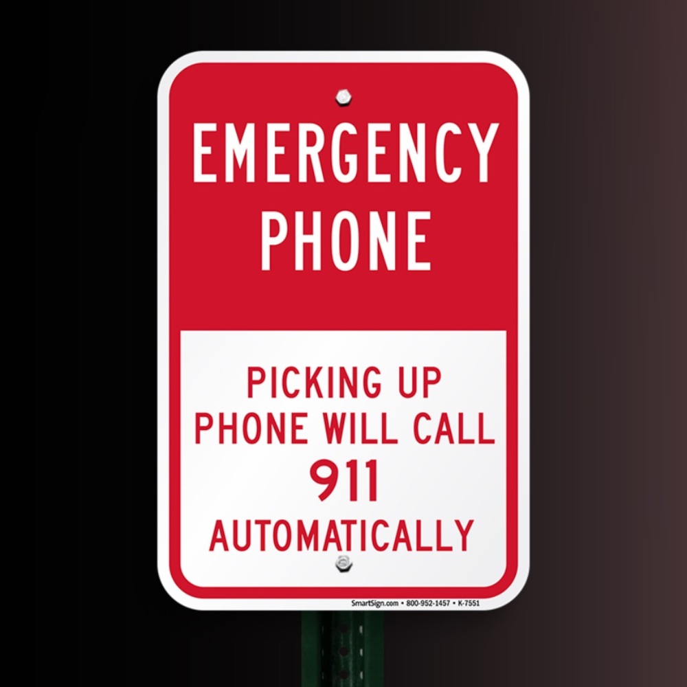 Emergency Phone 911 Red & White Sign